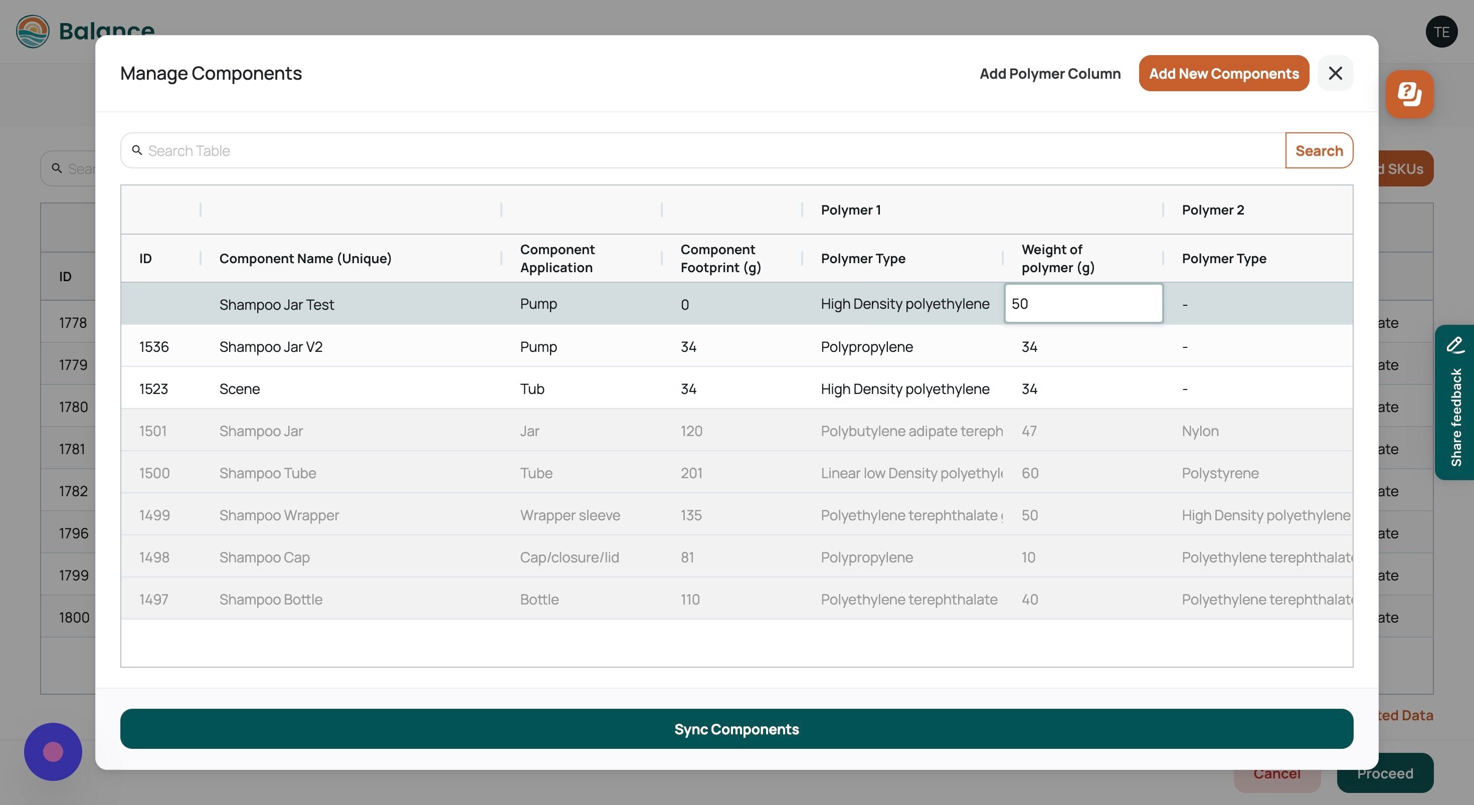 Screenshot of: Enter the weight of polymer by double clicking the cell and unlocking the free text field. 
