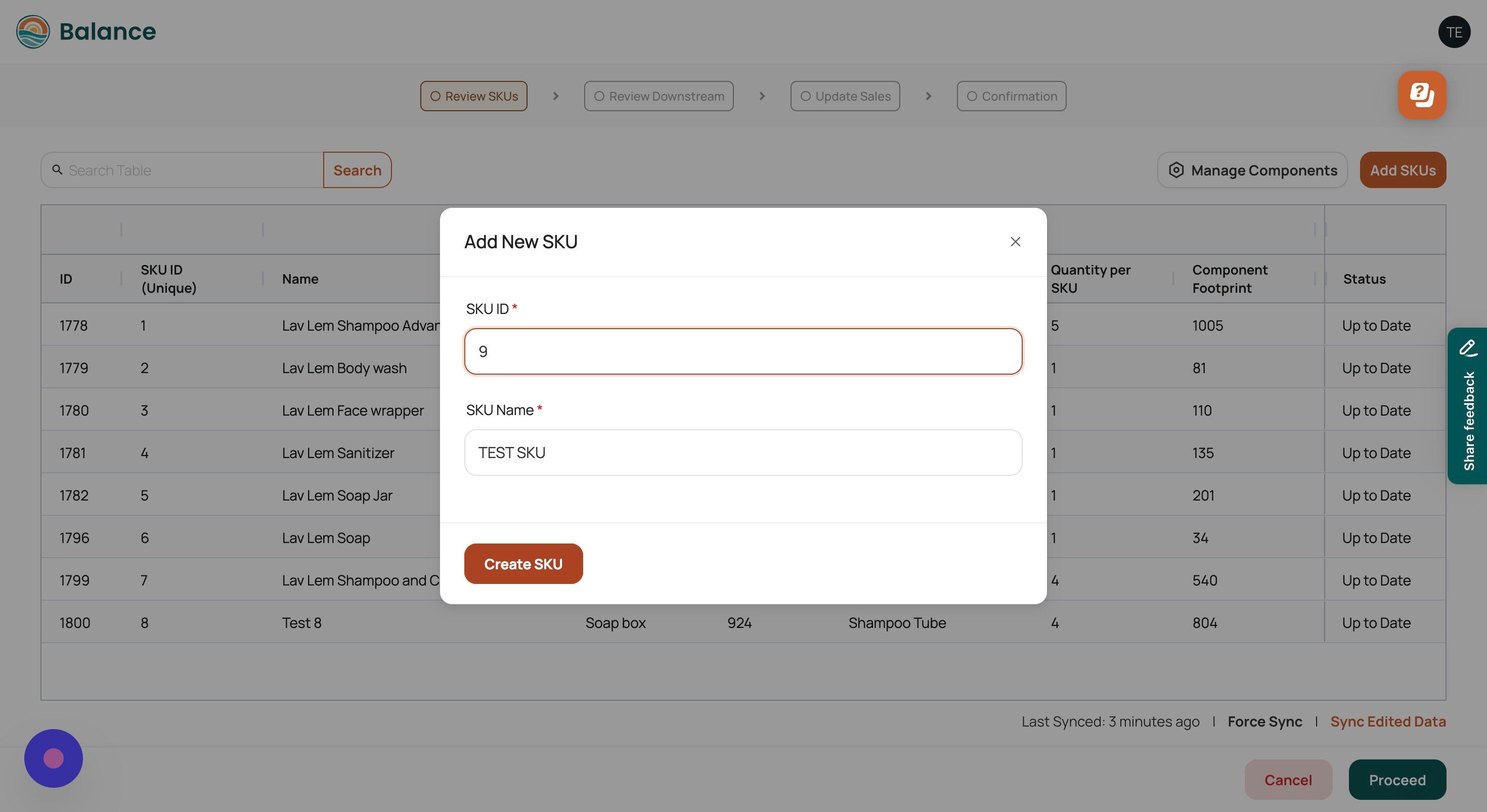 Screenshot of: Once both fields are filled, click "Create SKU" to save your new SKU.