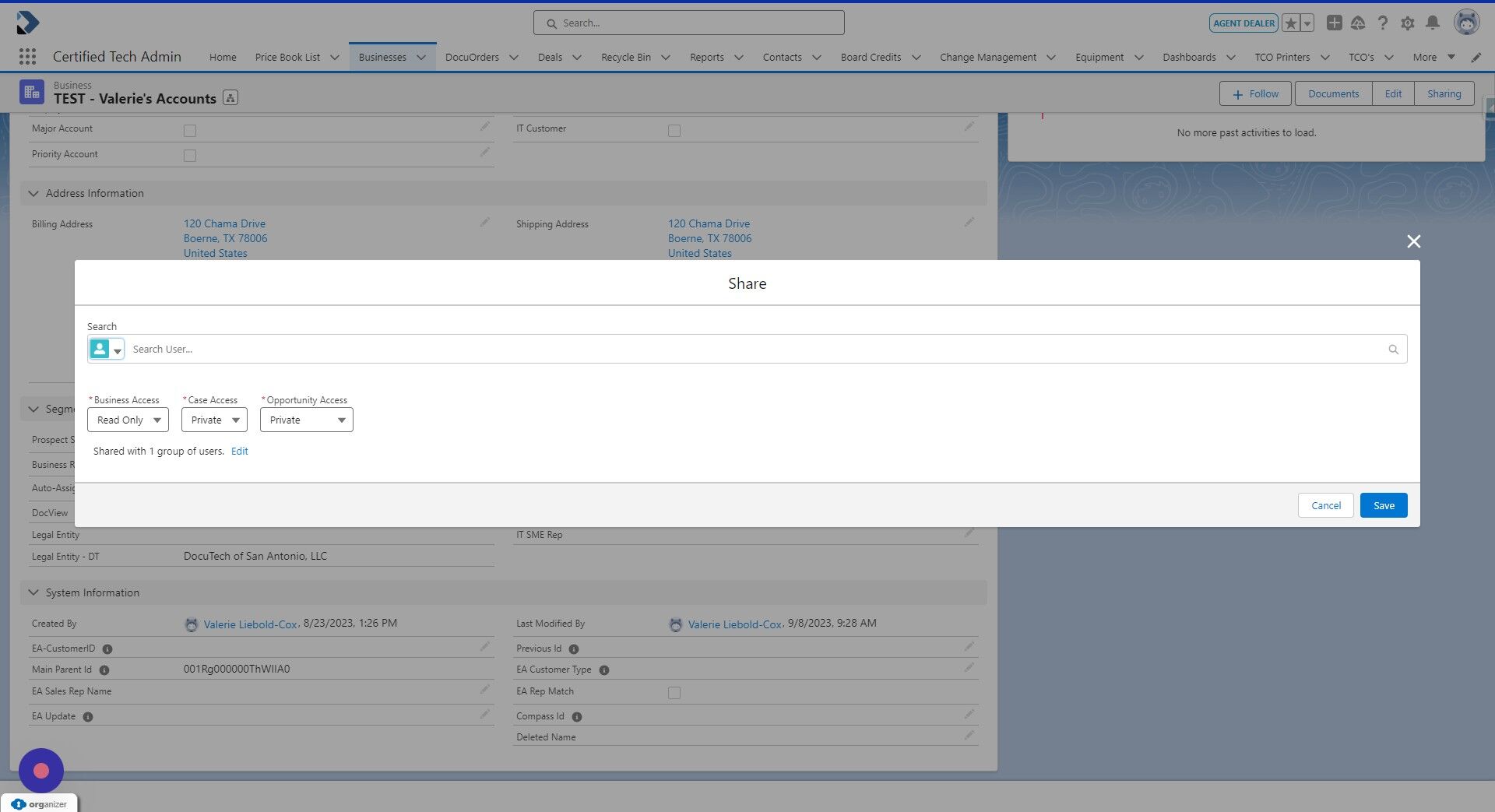 Screenshot of: Click the "Search" field and select your user