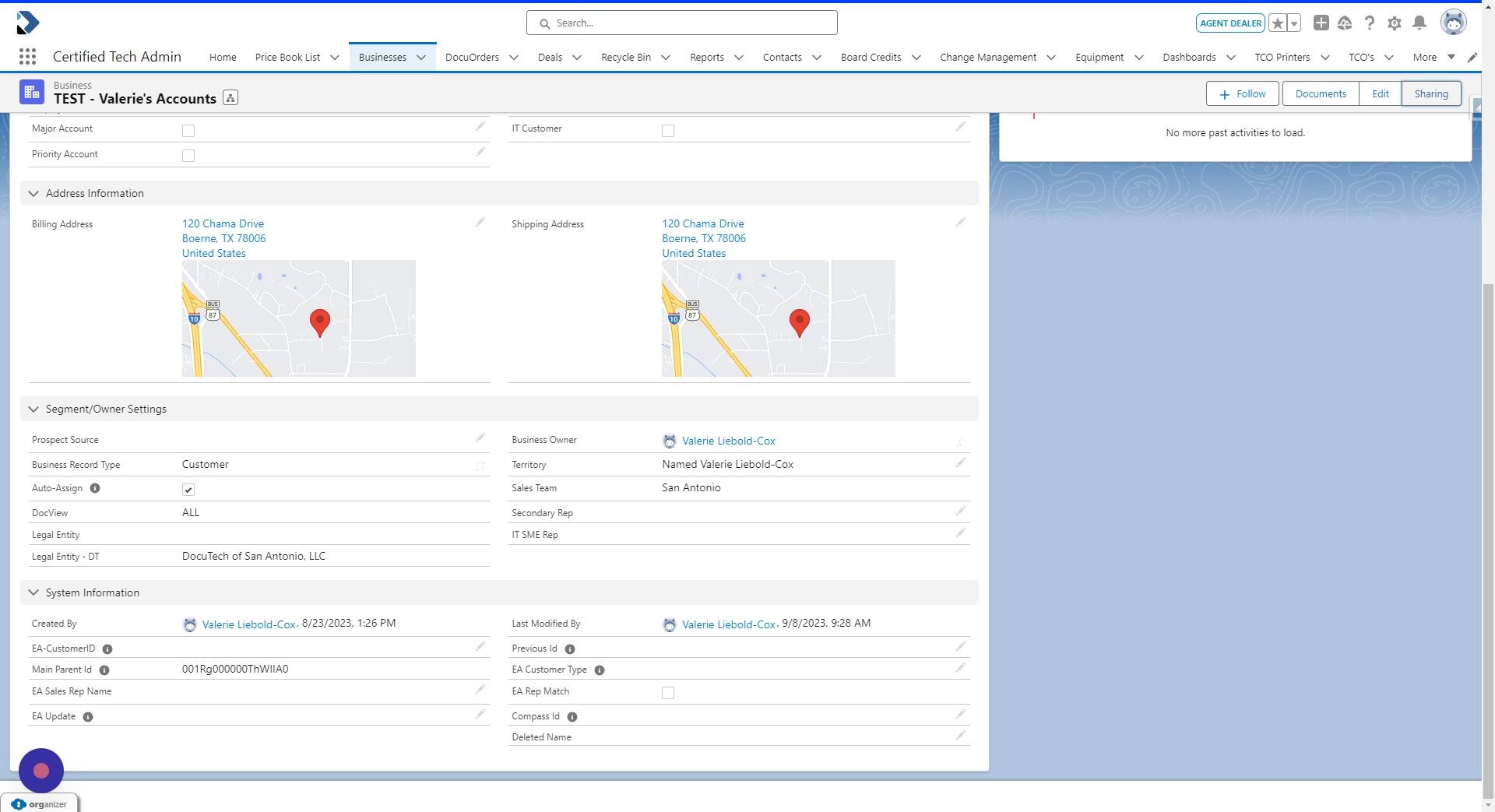 Screenshot of: Click "Sharing" button on the Business Screen