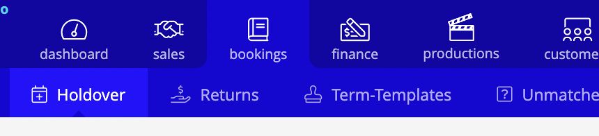 Screenshot of: Navigate to Bookings &gt; Holdover