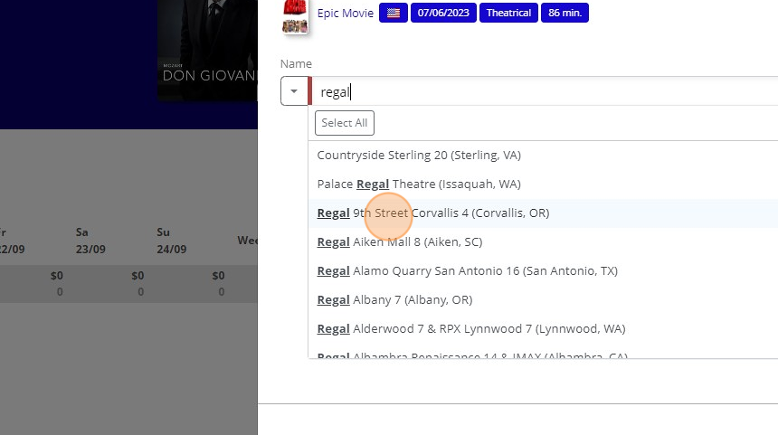 Screenshot of: Click "Regal 9th Street Corvallis 4 (Corvallis, OR)"