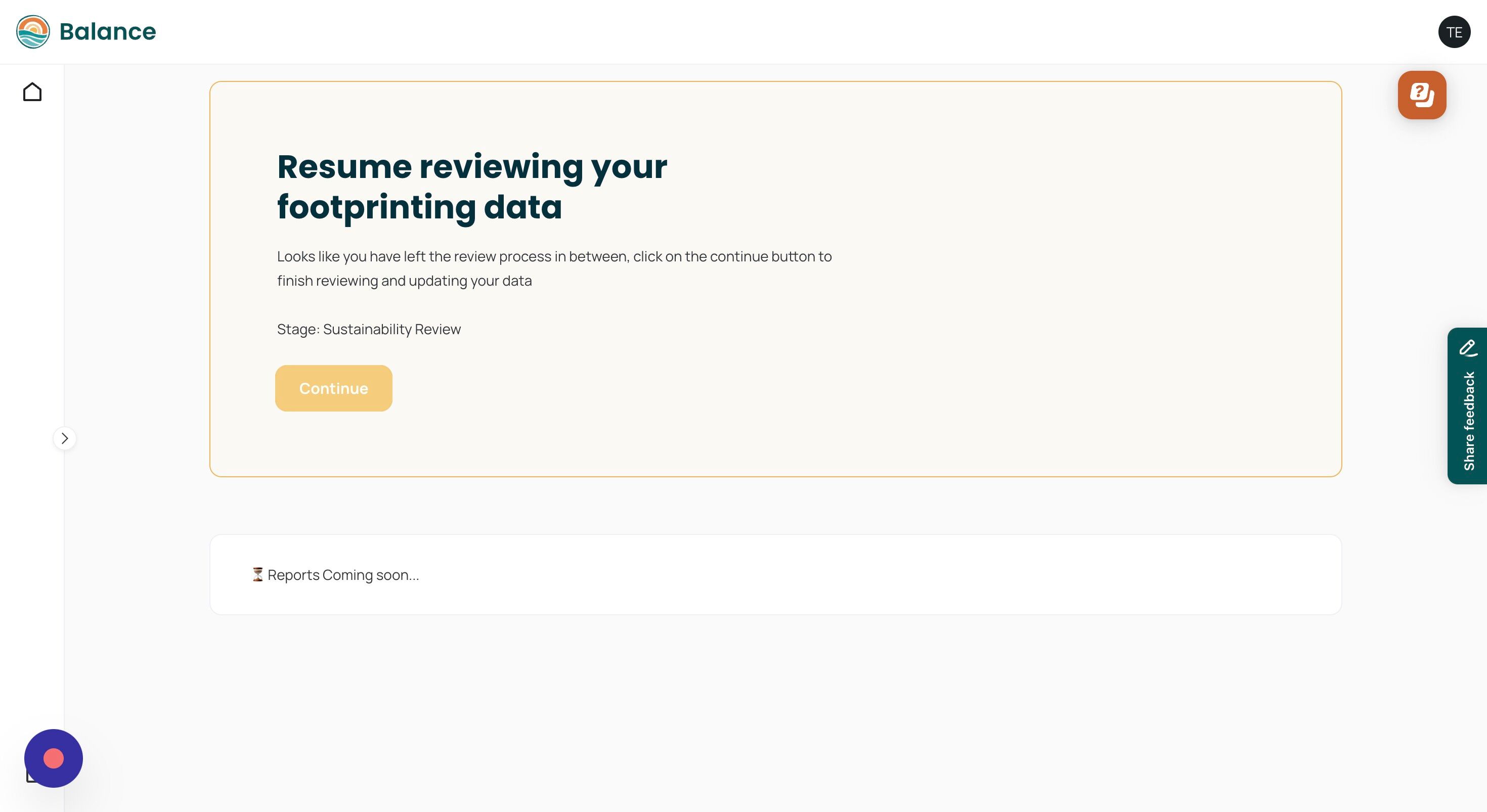 Screenshot of: You will be redirected to the home page. In case you'd like to review what was submitted, please click 'Continue'. 