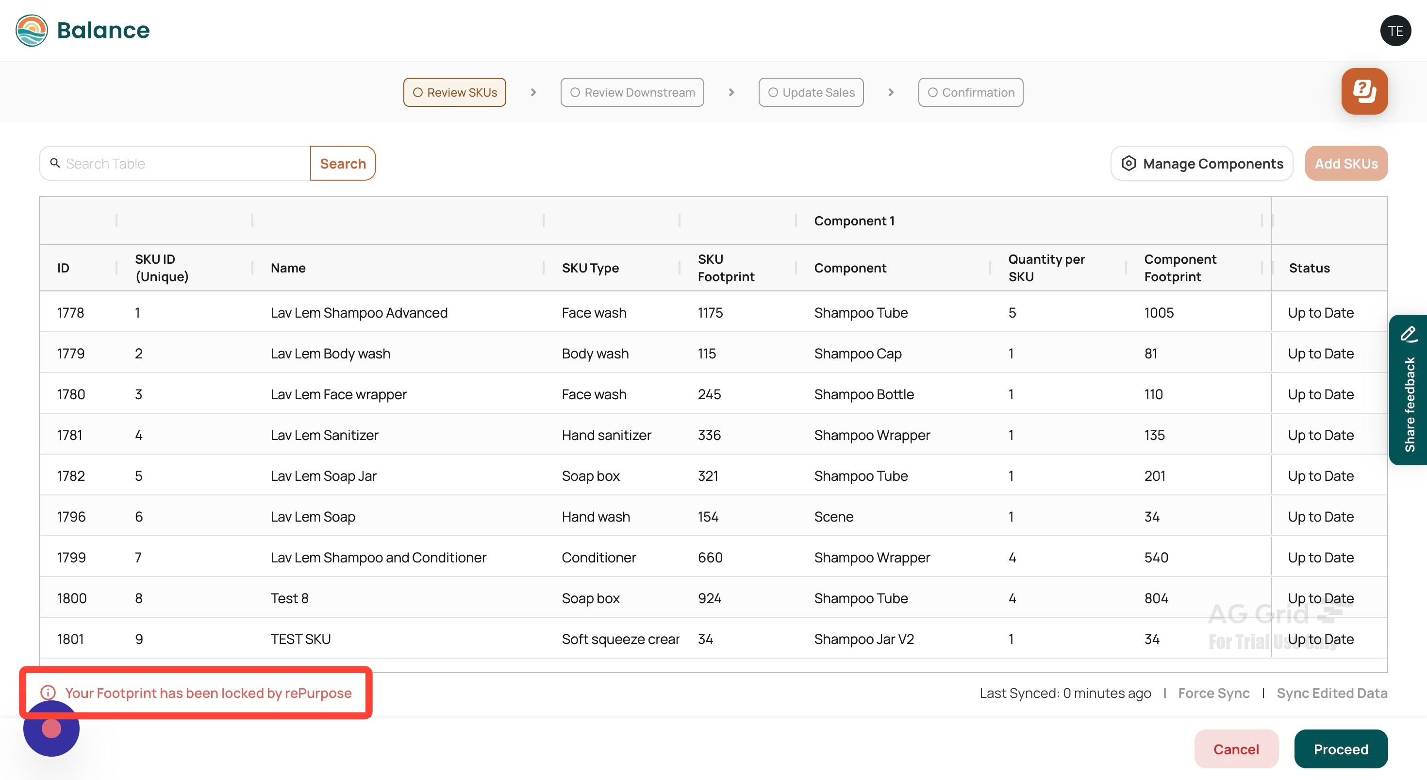 Screenshot of: You'll be able to navigate and view the data and sections just like before. However please note that once you submit the data to rePurpose you cannot make any changes to the data. In case you believe there was an error in inputting the data, please reach out to accounts@repurpose.global for assistance. 