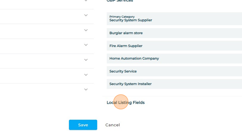 Screenshot of: Click "Local Listing Fields"