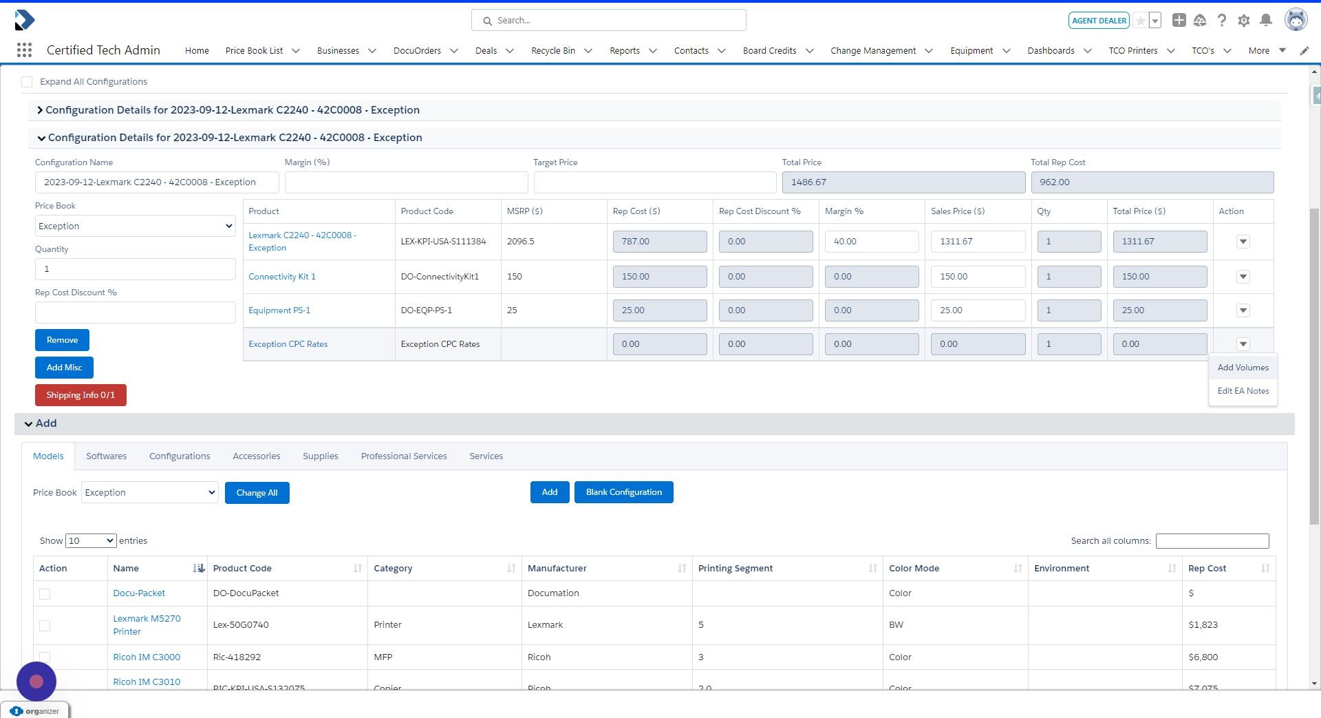 Screenshot of: Click "Add Volumes"