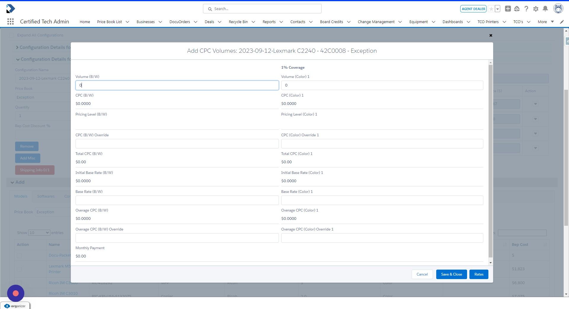 Screenshot of: Click the "Volume (B/W)" field and add in the included B/W Volume you want. 
