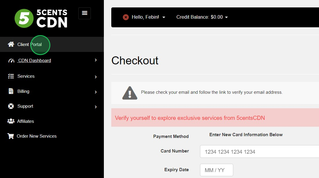 Screenshot of: Once the payment is completed, you can click Client Portal