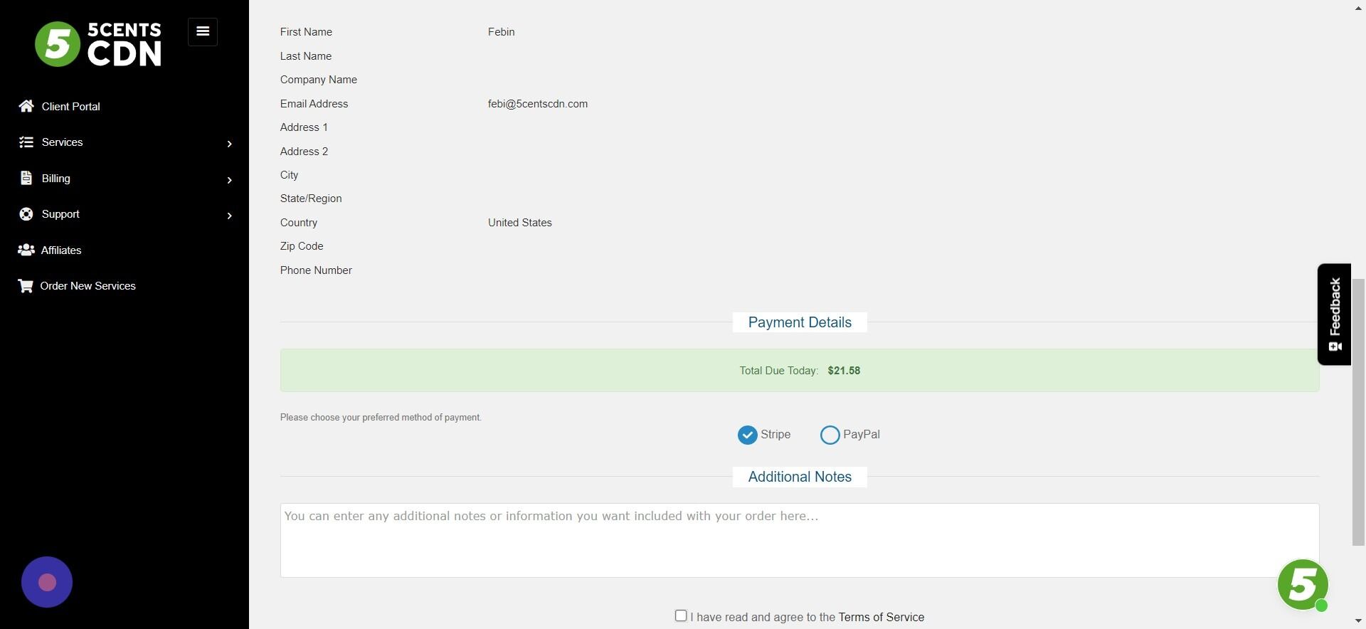 Screenshot of: Choose the Payment Option here