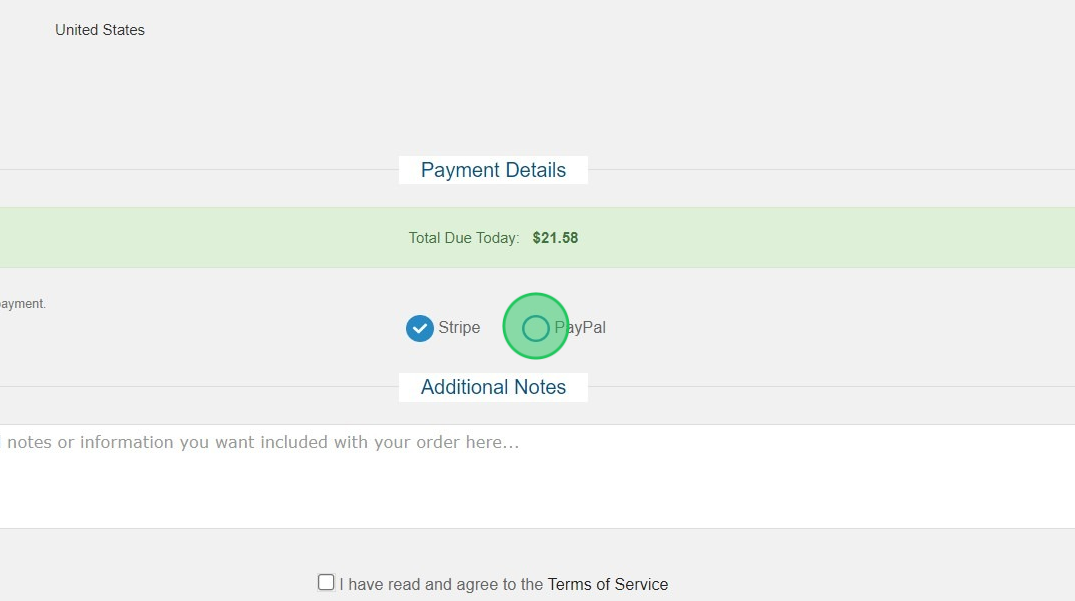 Screenshot of: Choose the Payment Option here