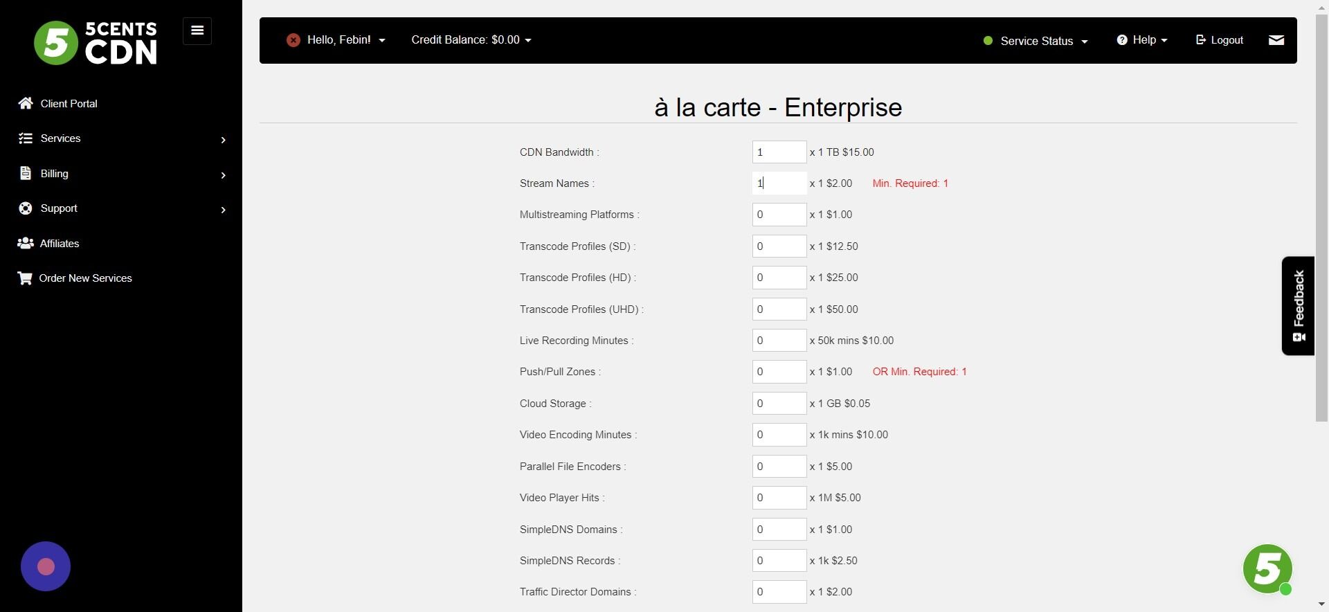 Screenshot of: You can choose the required resources here. 