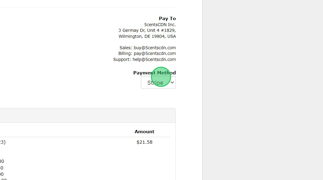 Screenshot of: You will be redirected to the Invoice section. You can choose the Payment Method