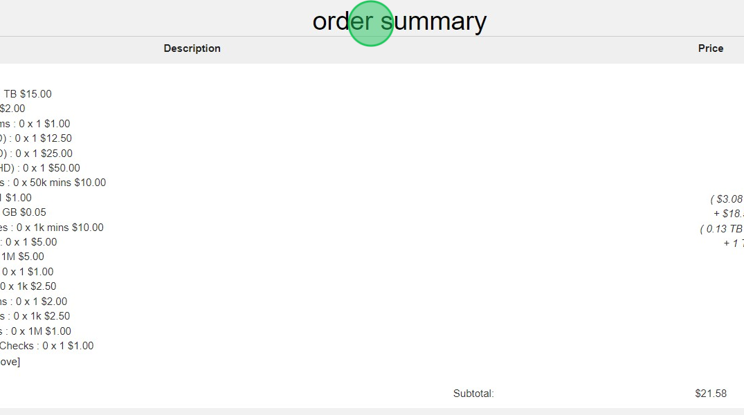 Screenshot of: You can see the order summary 