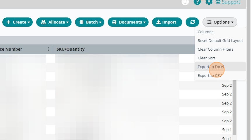 Screenshot of: Now simply click **Export to Excel** and open your exported orders!