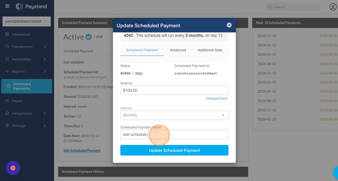 Screenshot of: Edit the **Schedule Payment** information