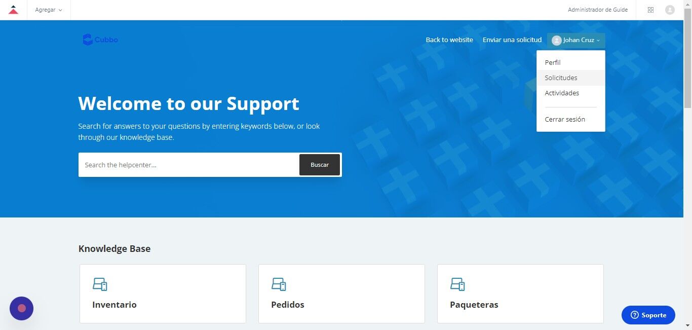 Screenshot of: Click "Solicitudes"