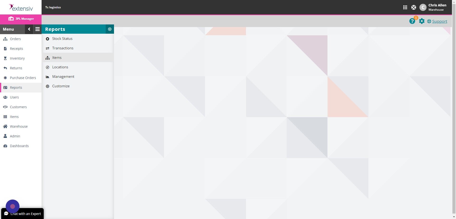 Screenshot of: Click "Items"