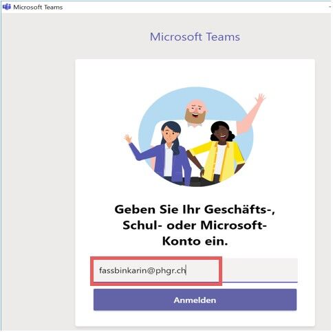 Screenshot of: Melde dich hier mit den PHGR-Benutzerdaten (PrincipalName und Passwort gem&auml;ss Accountblatt) ein.