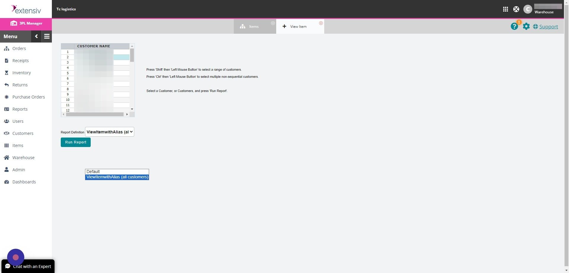 Screenshot of: Click the account you would like to generate the report for.