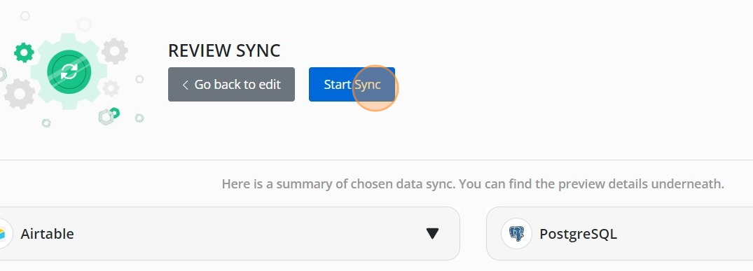 Screenshot of: Click  on "Start Sync"