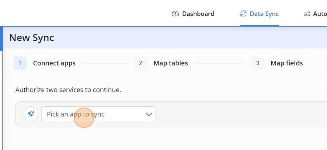 Screenshot of: Pick the app that you want to sync with PostgreSQL