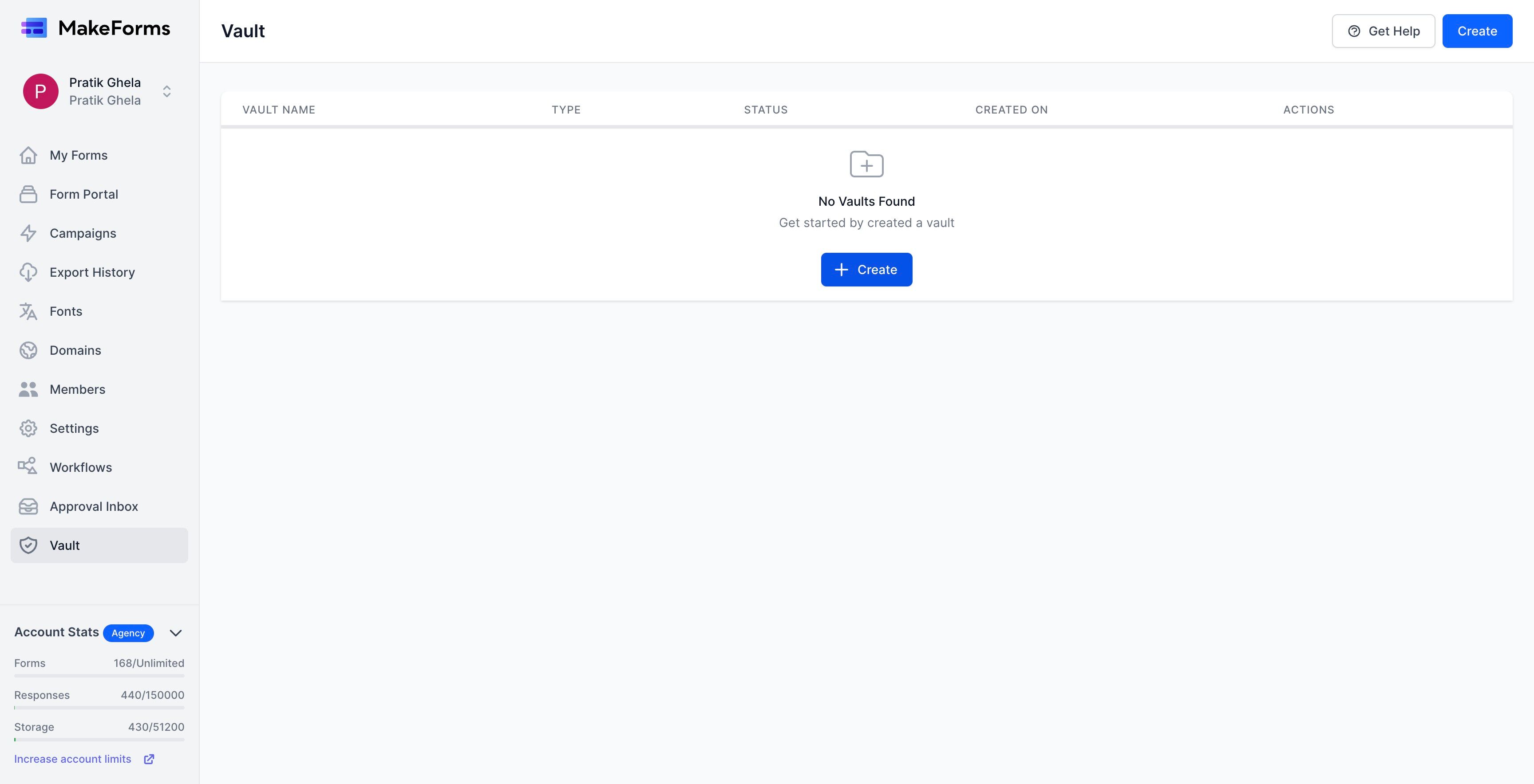 Screenshot of: Click "Create"