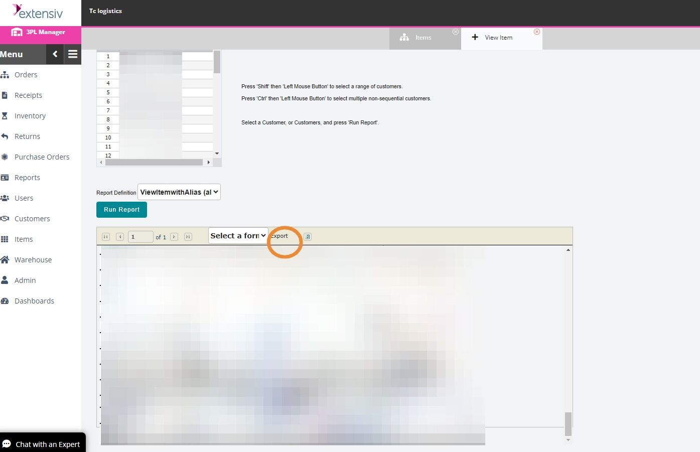 Screenshot of: [[Click the drop-down menu next to "Select Form" and select the file you want to upload. Then click Export.]]