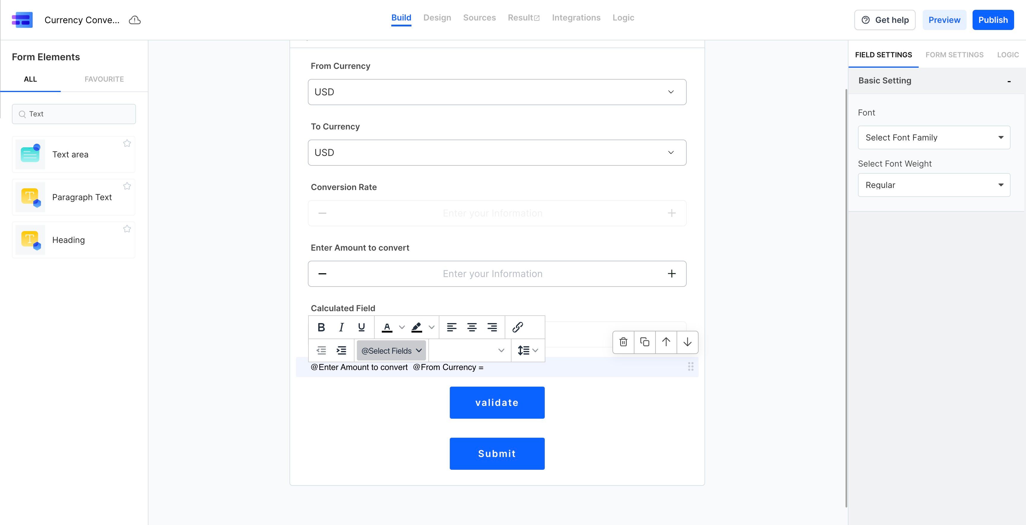 Screenshot of: Type "=" and then the "Conversion Rate" and "To Currency" fields. 