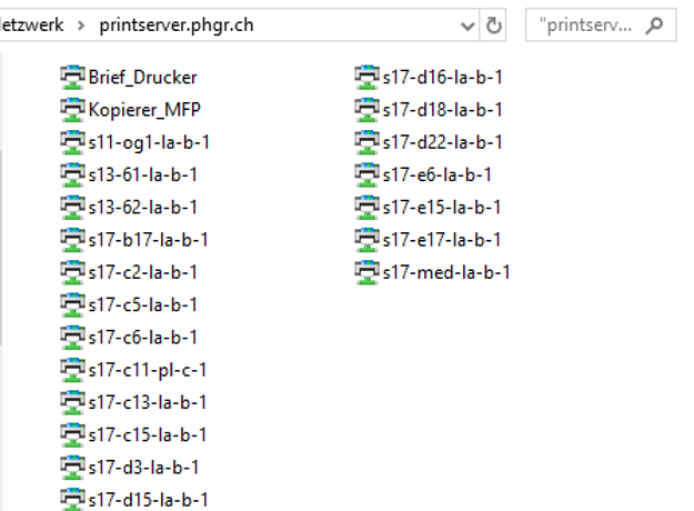 Screenshot of: Im Adressfeld \\printserver.phgr.ch eingeben