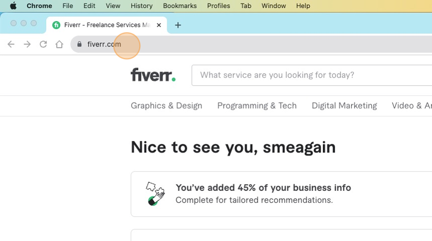 Screenshot of: Visit [Fiverr.com](http://Fiverr.com) in your browser. 