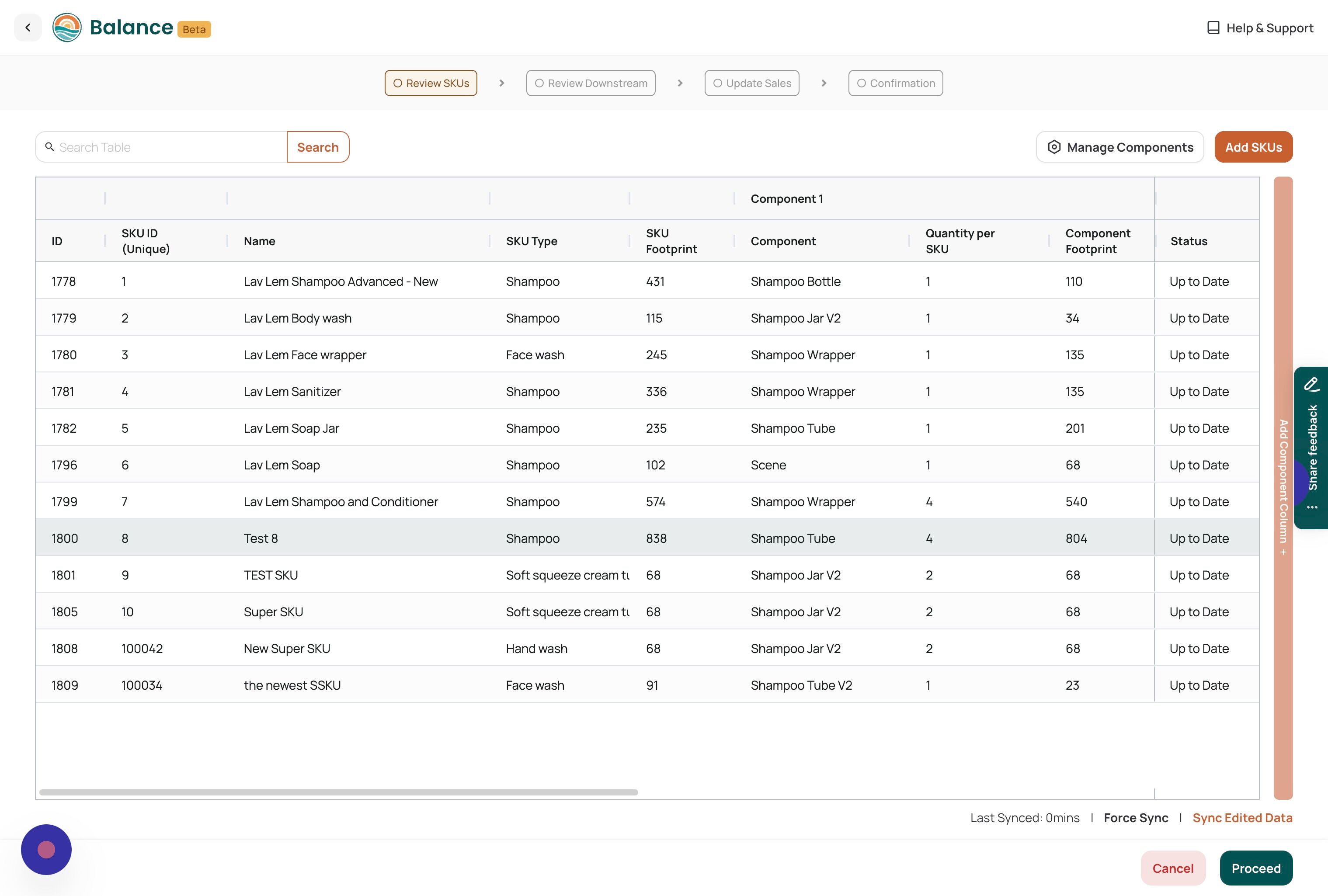 Screenshot of: If your SKUs uses more Components than the available component columns you can add more component columns and rest assure you do not have to worry about filling them.\
To add an extra Component Column Click "Add Component Column"