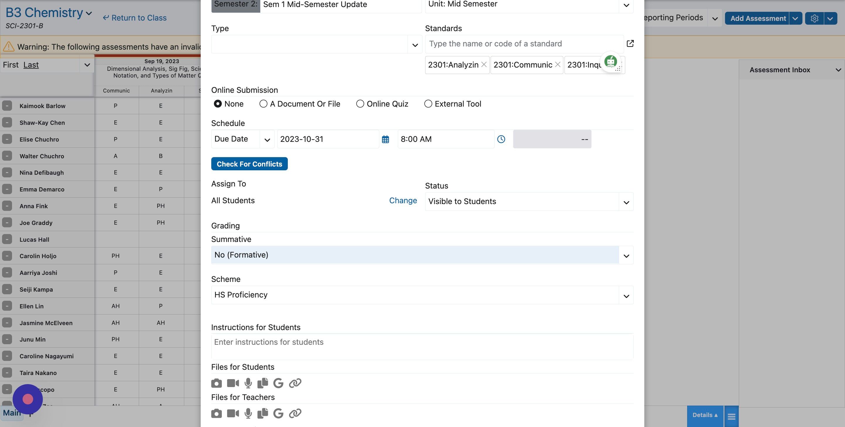 Screenshot of: Make the Grading "No (Formative)"