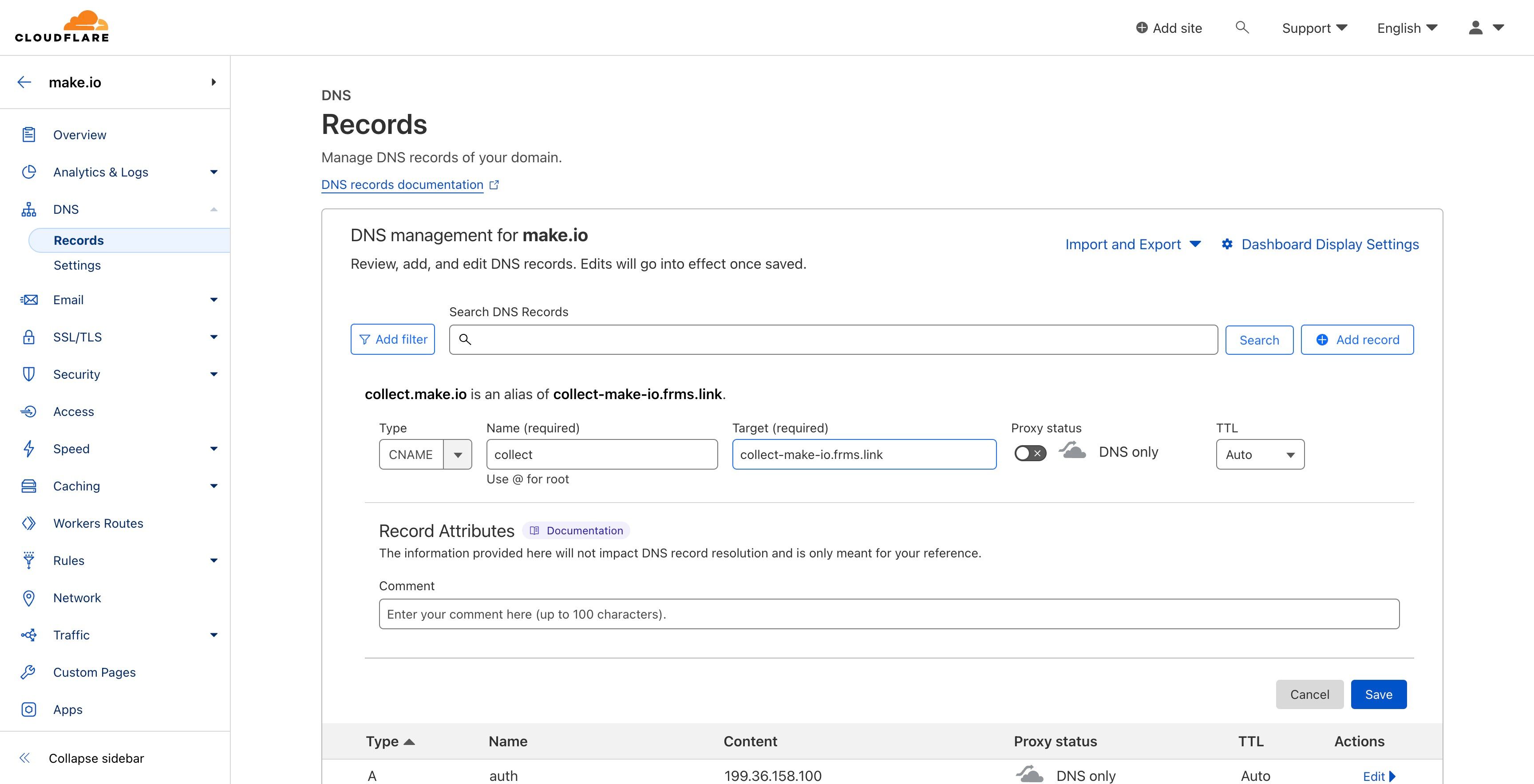 Screenshot of: Now, in your Cloudflare account, hit the blue Save button. 