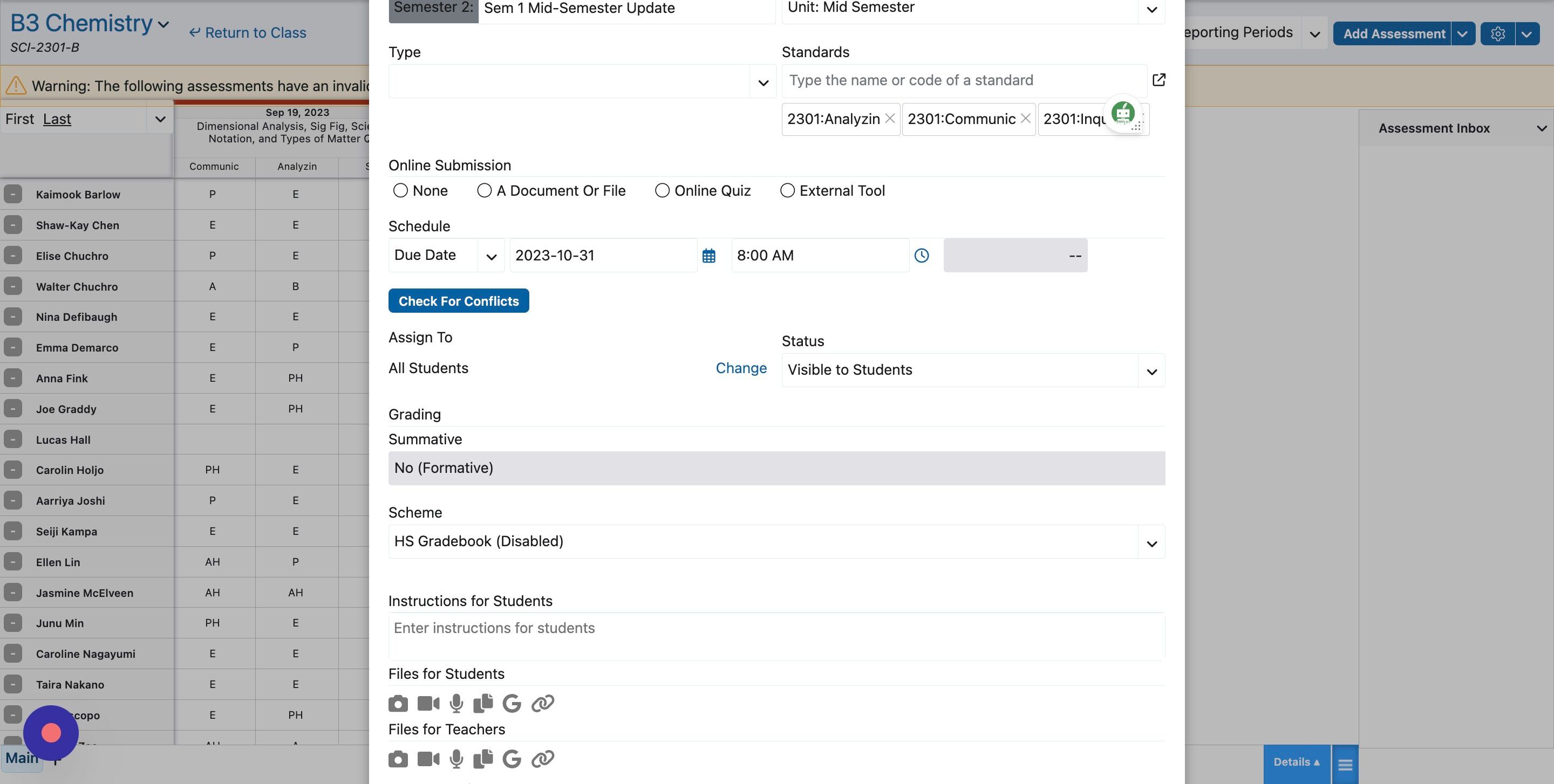 Screenshot of: Choose None for Online Submission.
