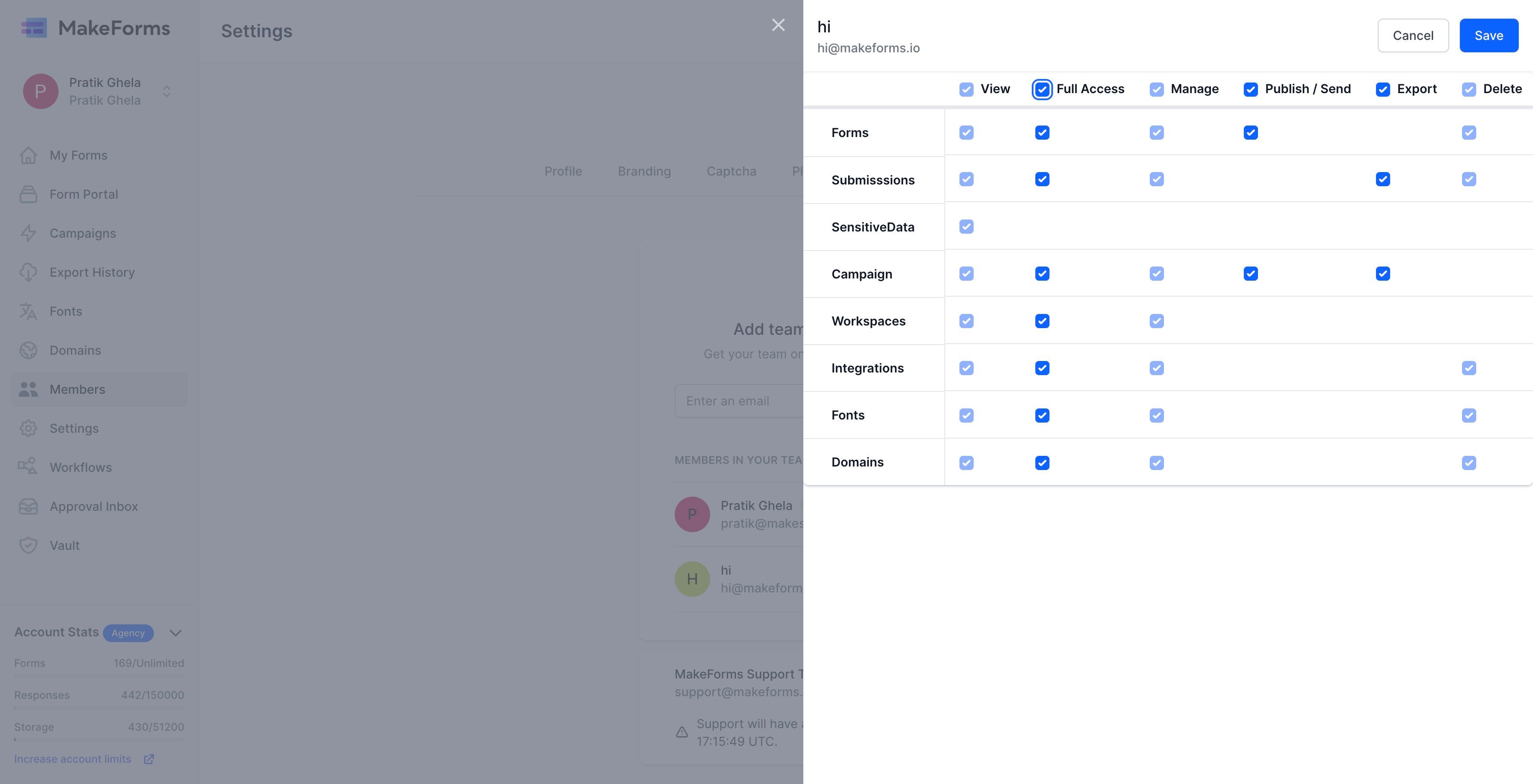 Screenshot of: Utilizing the "Full Access" button allows you to grant comprehensive access to the user, enabling them to fully interact with and manage the WorkSpace.