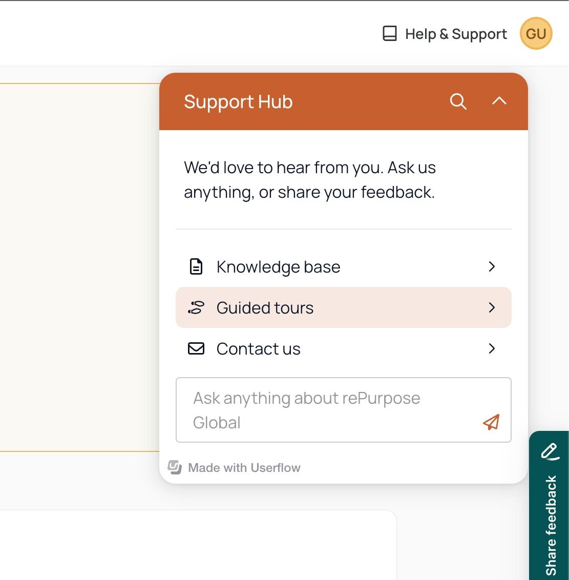 Screenshot of: You can use our in-app guided tours to explore and learn about the application and its various features.