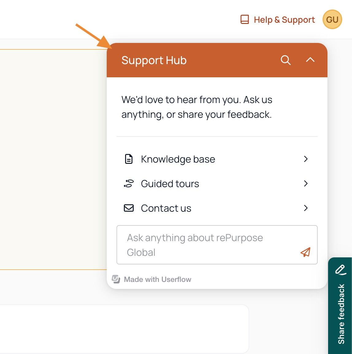 Screenshot of: You will see a popup showing our resource hub.