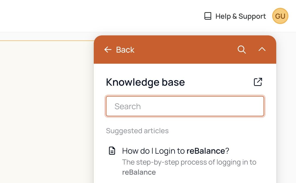 Screenshot of: Your can use our knowledge base to search our documentation and learn.