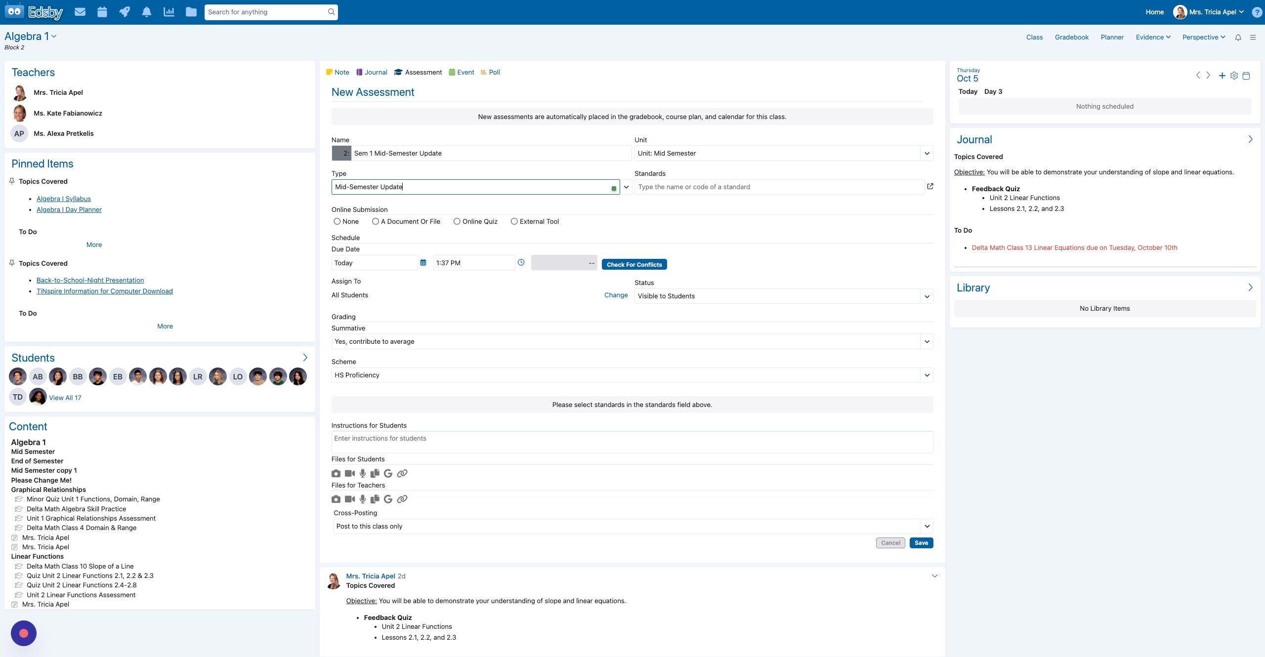 Screenshot of: Add your course Standards