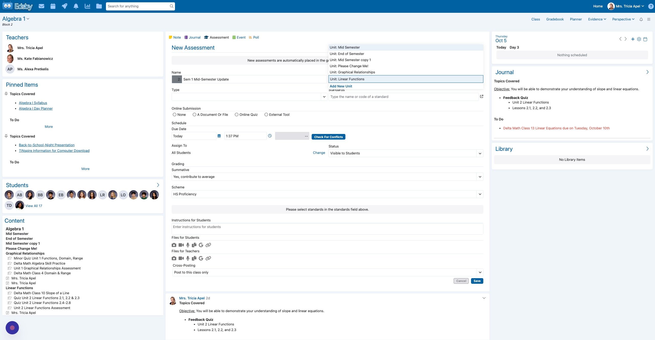 Screenshot of: (Optional) Change the Unit to Mid Semester. 