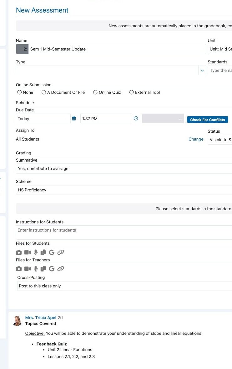 Screenshot of: Change the Assessment Type