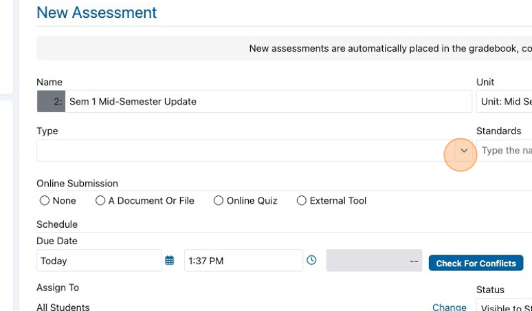 Screenshot of: Change the Assessment Type
