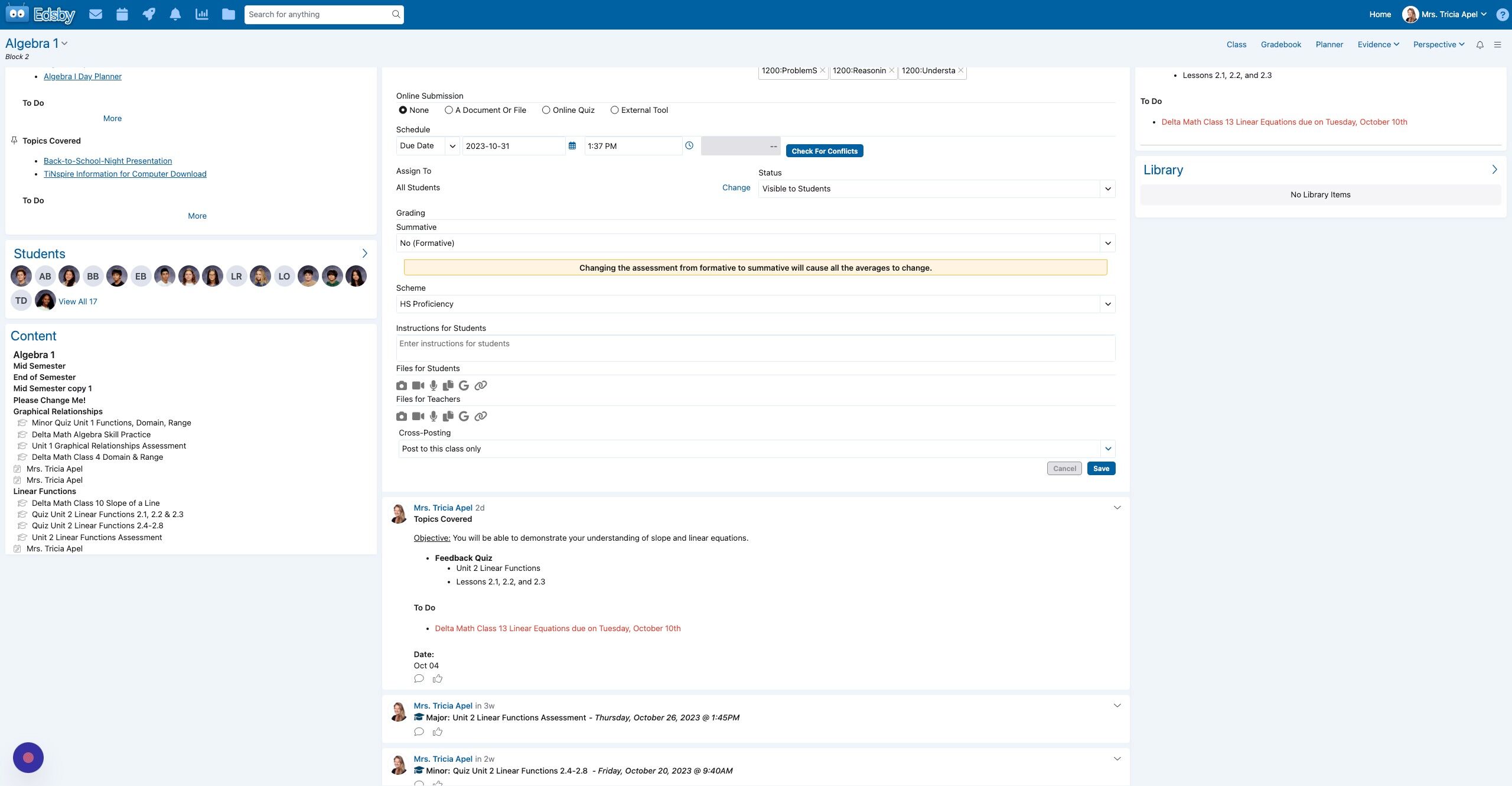 Screenshot of: Click Save. You can Copy to all classes. If the different classes have different standards, you can edit the standards after copying. Or you can copy only to the classes with the same standards.