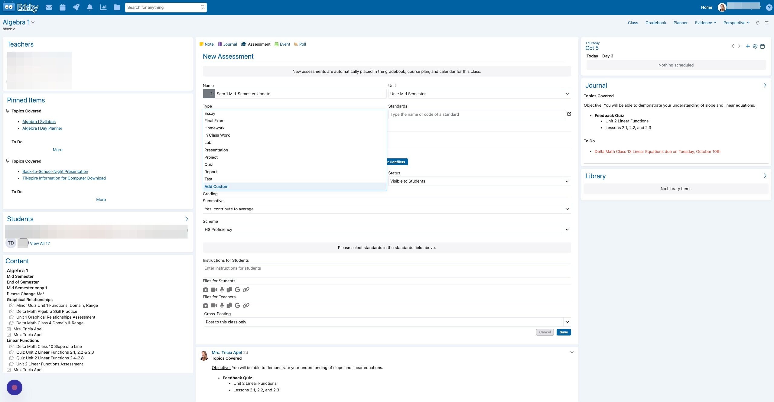 Screenshot of: If Mid-Semester Update is not already on your list, click Add Custom