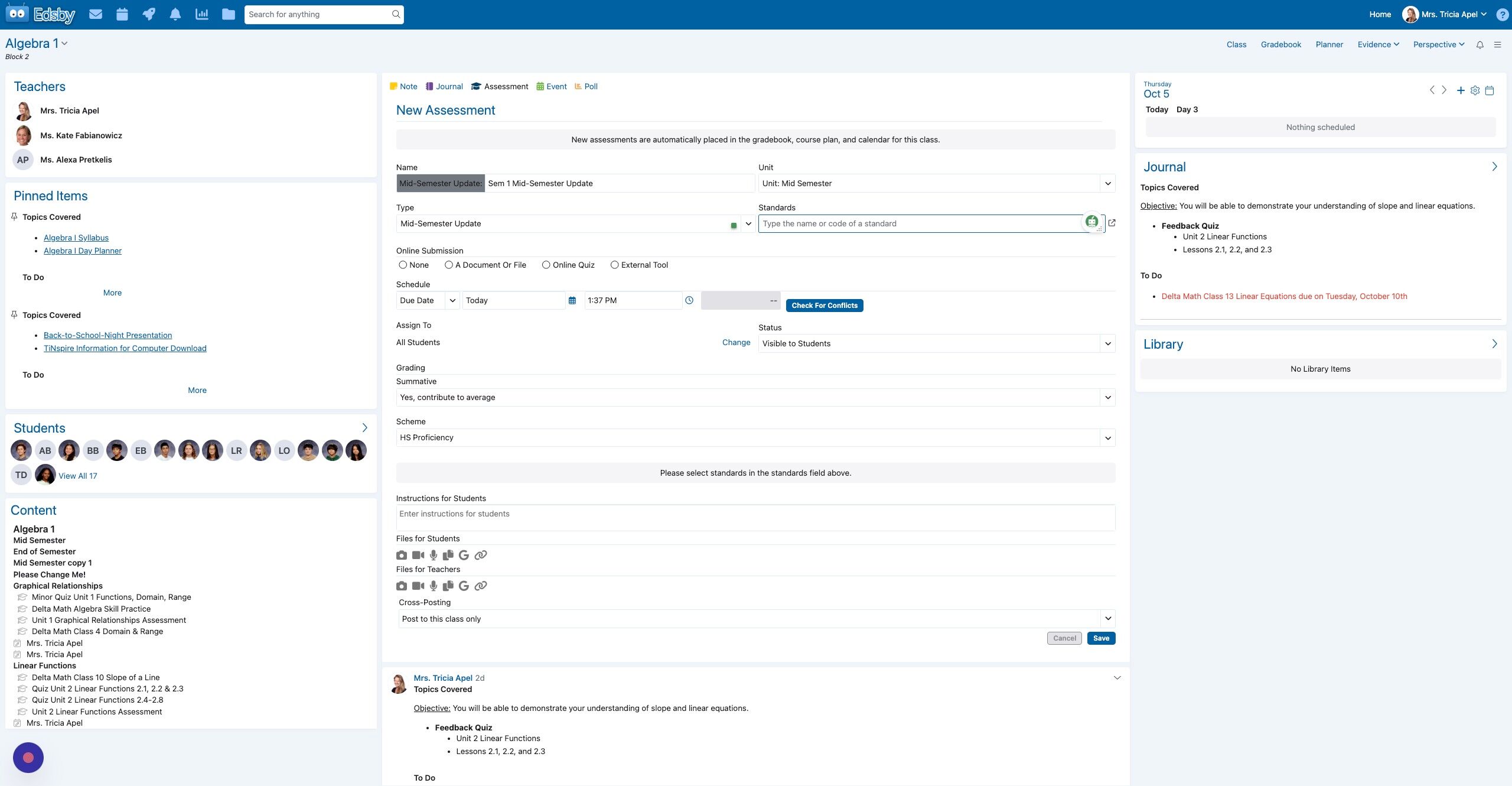 Screenshot of: The box with the arrow on it will let you select your standards