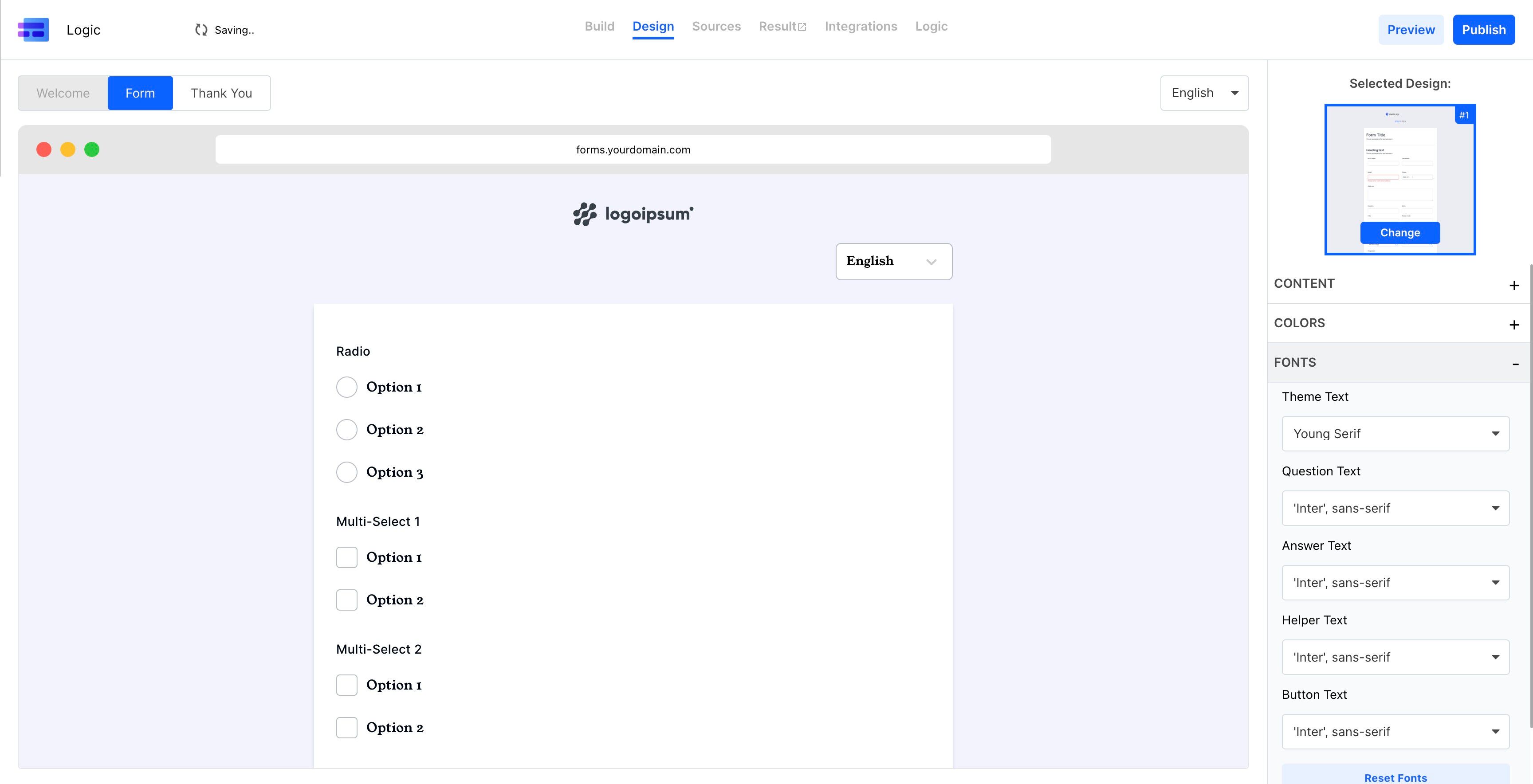 Screenshot of: You can now observe that the font family you selected, in this case "Young Serif", has been successfully applied to your form, thus aligning its visual appearance with your brand's style.