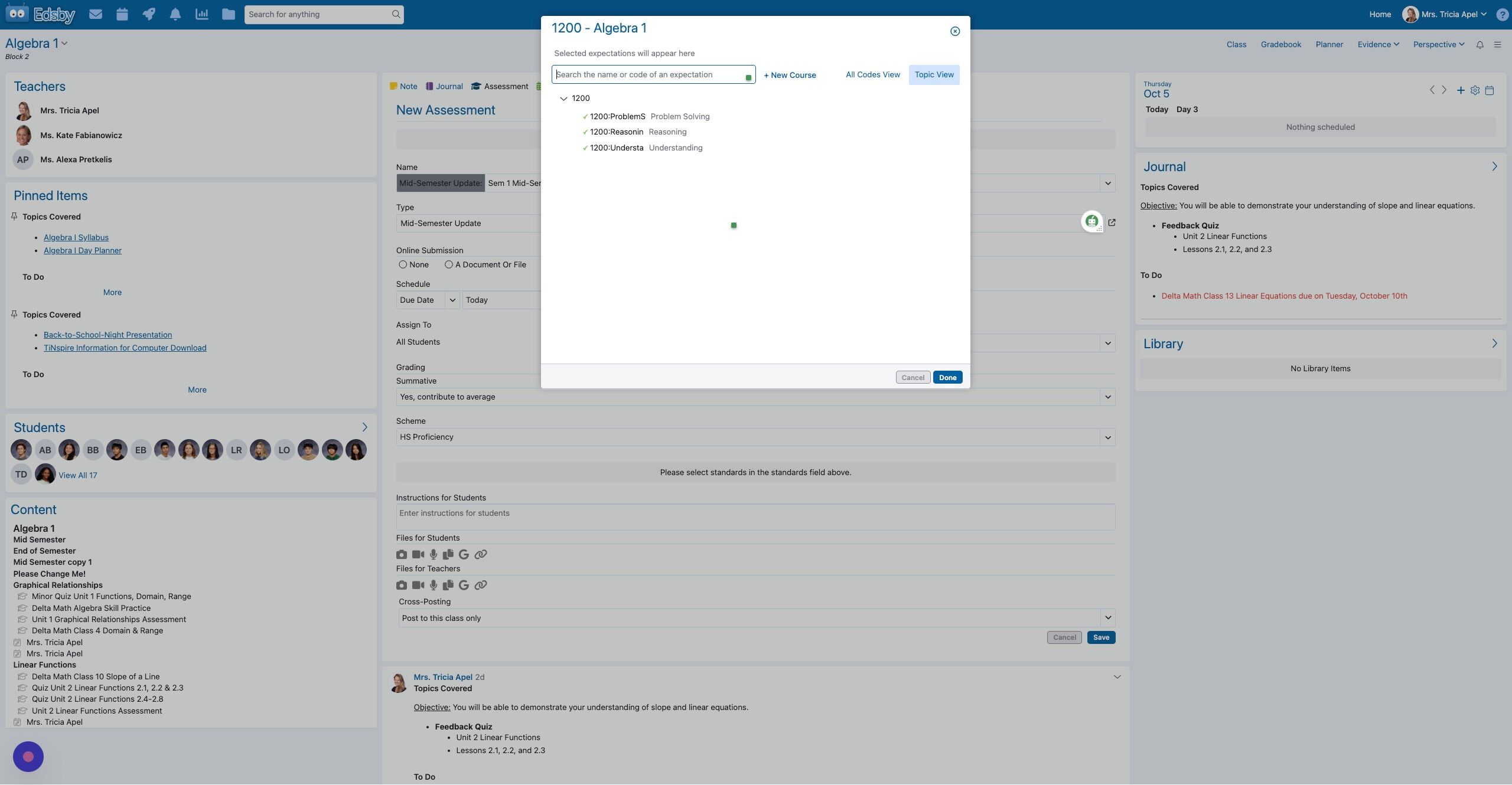 Screenshot of: Click on each of your standards