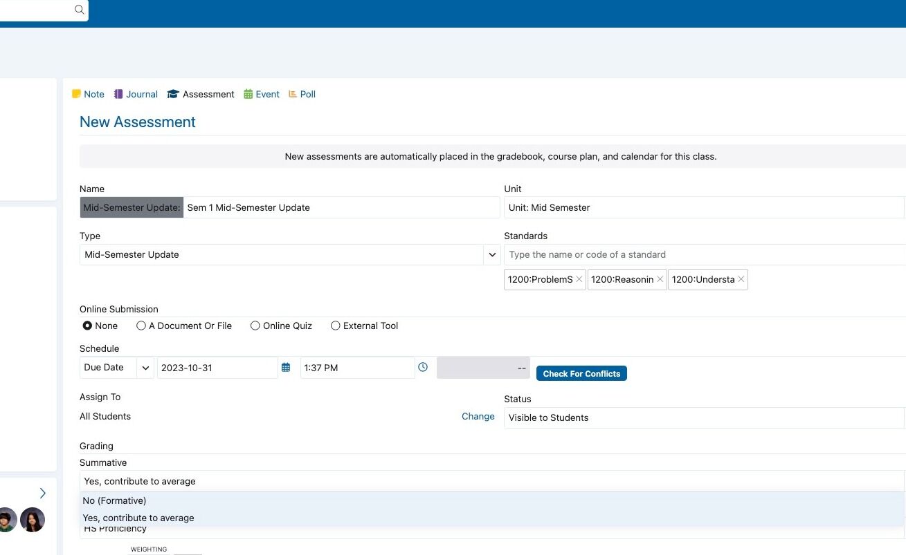 Screenshot of: Make the Grading "No (Formative)"