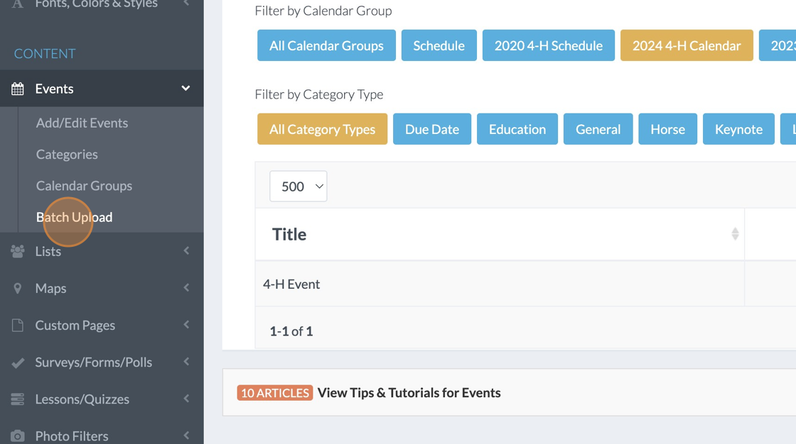 Screenshot of: We can also Batch Upload your events if you have them in a spreadsheet, just send me the spreadsheet and we can upload the full list for you. This is the best option if you have more than 15-20 events to enter.