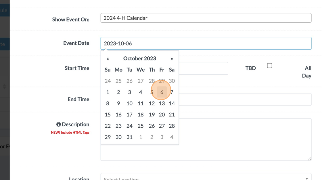 Screenshot of: Click the date for the event.